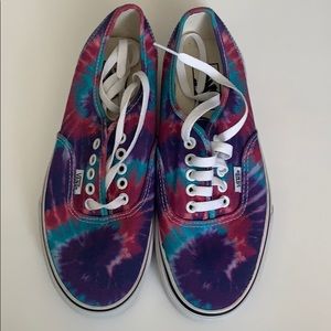Blue, purple, and pink tie dye vans.